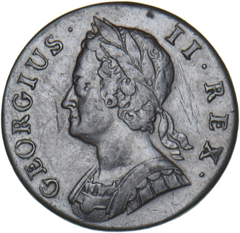1740 Halfpenny - George II British Copper Coin - Nice