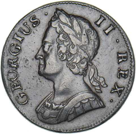 1742 Halfpenny - George II British Copper Coin - Very Nice