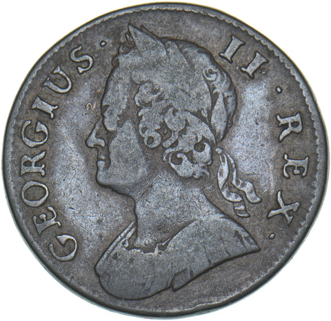 1743 Halfpenny - George II British Copper Coin - Nice