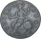 1743 Halfpenny - George II British Copper Coin - Nice