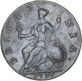 1751 Halfpenny - George II British Copper Coin - Nice