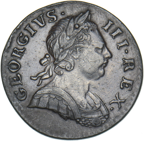 1771 Halfpenny - George III British Copper Coin - Nice