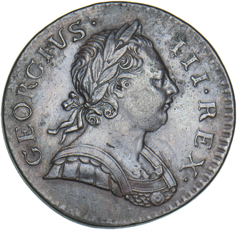 1772 Halfpenny - George III British Copper Coin - Very Nice