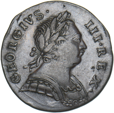 1773 Halfpenny (Contemporary Counterfeit) - George III British Copper Coin -Nice