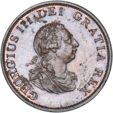 1799 Halfpenny - George III British Copper Coin - Superb