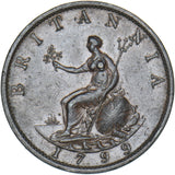 1799 Halfpenny - George III British Copper Coin - Nice