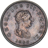 1806 Halfpenny - George III British Copper Coin - Nice