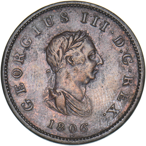 1806 Halfpenny - George III British Copper Coin - Nice