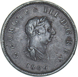 1806 Halfpenny - George III British Copper Coin - Nice