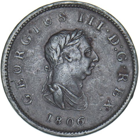 1806 Halfpenny - George III British Copper Coin - Nice
