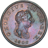 1806 Halfpenny - George III British Copper Coin - Nice