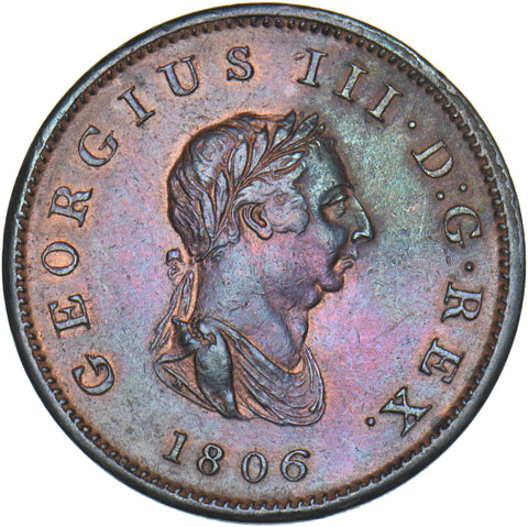 1806 Halfpenny - George III British Copper Coin - Nice