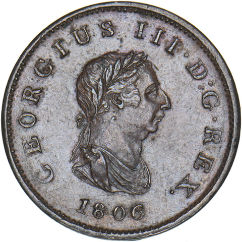 1806 Halfpenny - George III British Copper Coin - Nice