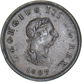 1807 Halfpenny - George III British Copper Coin - Nice