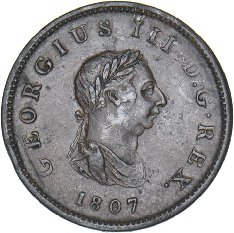 1807 Halfpenny - George III British Copper Coin - Nice