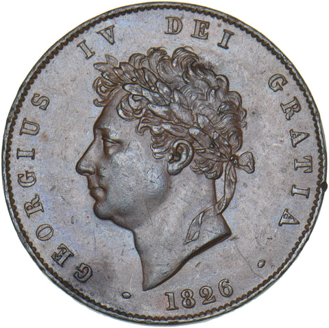 1826 Halfpenny - George IV British Copper Coin - Very Nice