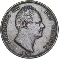 1834 Halfpenny - William IV British Copper Coin - Nice