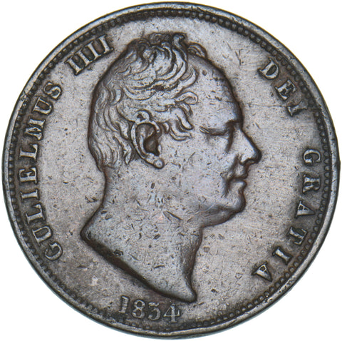 1834 Halfpenny - William IV British Copper Coin - Nice