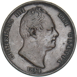 1834 Halfpenny - William IV British Copper Coin - Nice