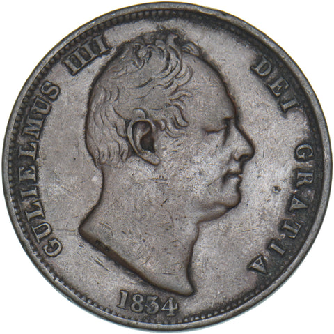 1834 Halfpenny - William IV British Copper Coin - Nice