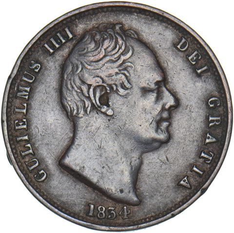 1834 Halfpenny - William IV British Copper Coin - Nice