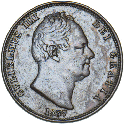 1837 Halfpenny - William IV British Copper Coin - Nice