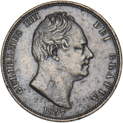1837 Halfpenny - William IV British Copper Coin - Nice