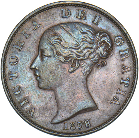 1838 Halfpenny - Victoria British Copper Coin - Nice
