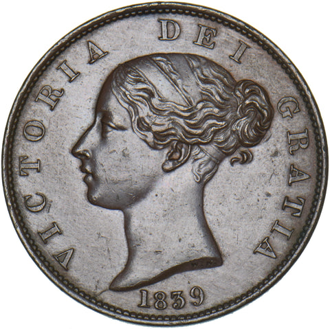 1839 Isle of Man Halfpenny - Victoria Copper Coin - Very Nice