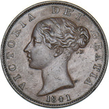 1841 Halfpenny - Victoria British Copper Coin - Very Nice