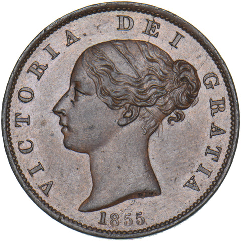 1855 Halfpenny - Victoria British Copper Coin - Very Nice