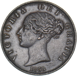 1858 Halfpenny (8 Over 6) - Victoria British Copper Coin - Nice