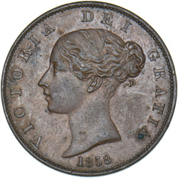 1858 Halfpenny - Victoria British Copper Coin - Very Nice