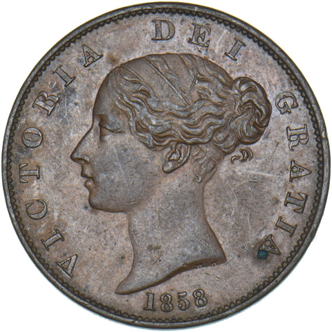 1858 Halfpenny - Victoria British Copper Coin - Very Nice