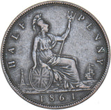 1861 Halfpenny (F282) - Victoria British Bronze Coin - Nice