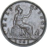 1861 Halfpenny (F277) - Victoria British Bronze Coin - Nice