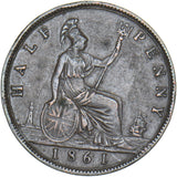 1861 Halfpenny (F282) - Victoria British Bronze Coin - Nice