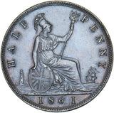 1861 Halfpenny (F277) - Victoria British Bronze Coin - Very Nice