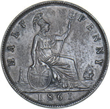 1861 Halfpenny (F282) - Victoria British Bronze Coin - Very Nice