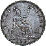 1861 Halfpenny (F277) - Victoria British Bronze Coin - Nice