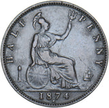 1874 H Halfpenny - Victoria British Bronze Coin - Nice