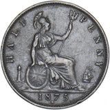 1875 H Halfpenny - Victoria British Bronze Coin - Nice