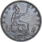 1876 H Halfpenny - Victoria British Bronze Coin - Nice