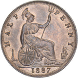1887 Halfpenny - Victoria British Bronze Coin - Superb
