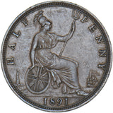 1891 Halfpenny - Victoria British Bronze Coin - Very Nice