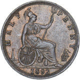1892 Halfpenny - Victoria British Bronze Coin - Very Nice