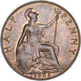 1908 Halfpenny - Edward VII British Bronze Coin - Superb