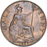 1908 Halfpenny - Edward VII British Bronze Coin - Very Nice