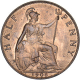 1908 Halfpenny - Edward VII British Bronze Coin - Superb