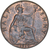1910 Halfpenny - Edward VII British Bronze Coin - Very Nice